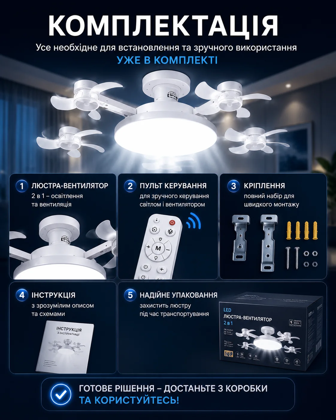Комплектація люстри-вентилятора